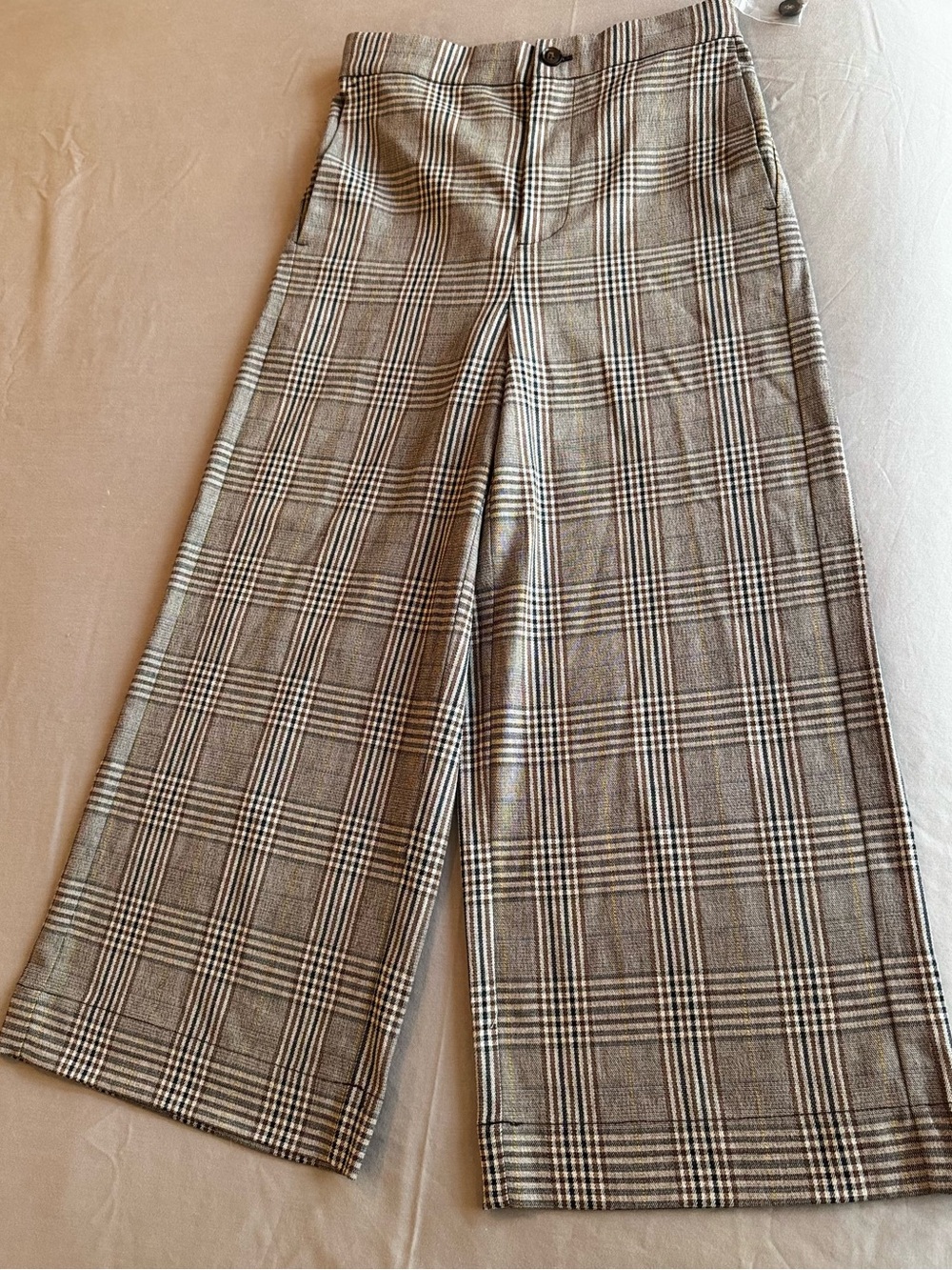 MADEWELL Huston Classic Plaid Wide-Leg Pant - Black & Brown Trousers Dress Pants - Picture 5 of 16